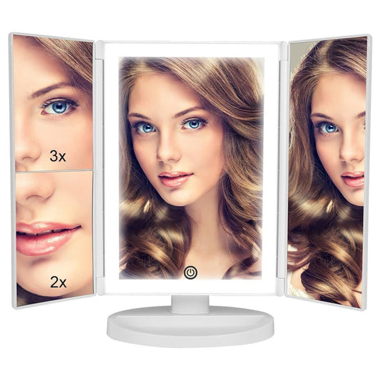 Tri-fold LED Makeup Mirror with 2X/3X Magnification