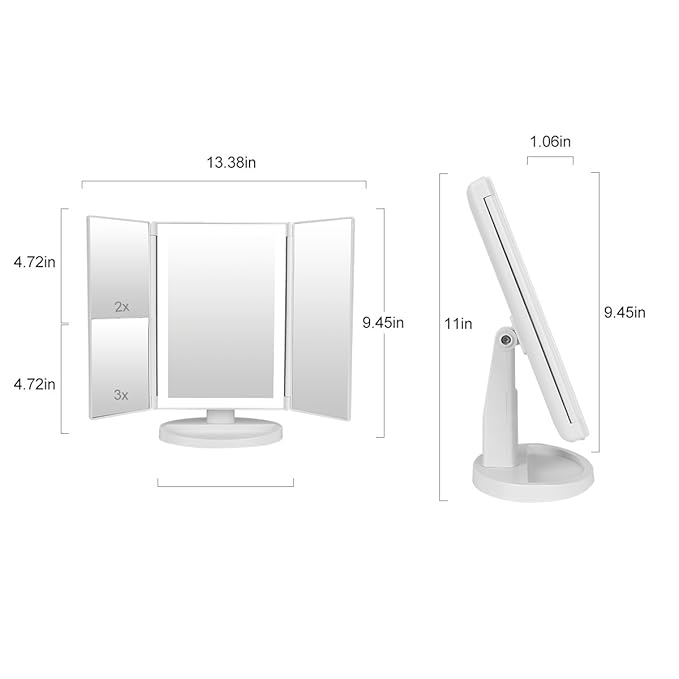 Tri-fold LED Makeup Mirror with 2X/3X Magnification