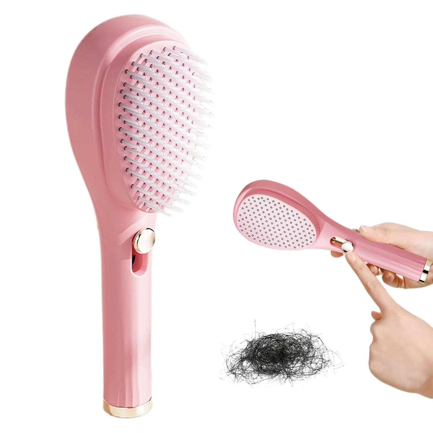 Retractable Hair Brush with Self-Cleaning Bristles