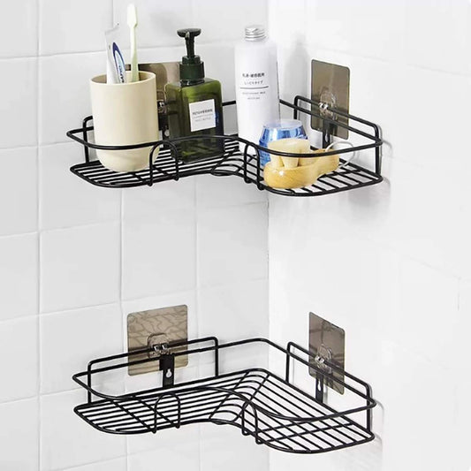 Self-Adhesive Shelves for Corner Walls for Bathroom Organizer with 2 hook stickers