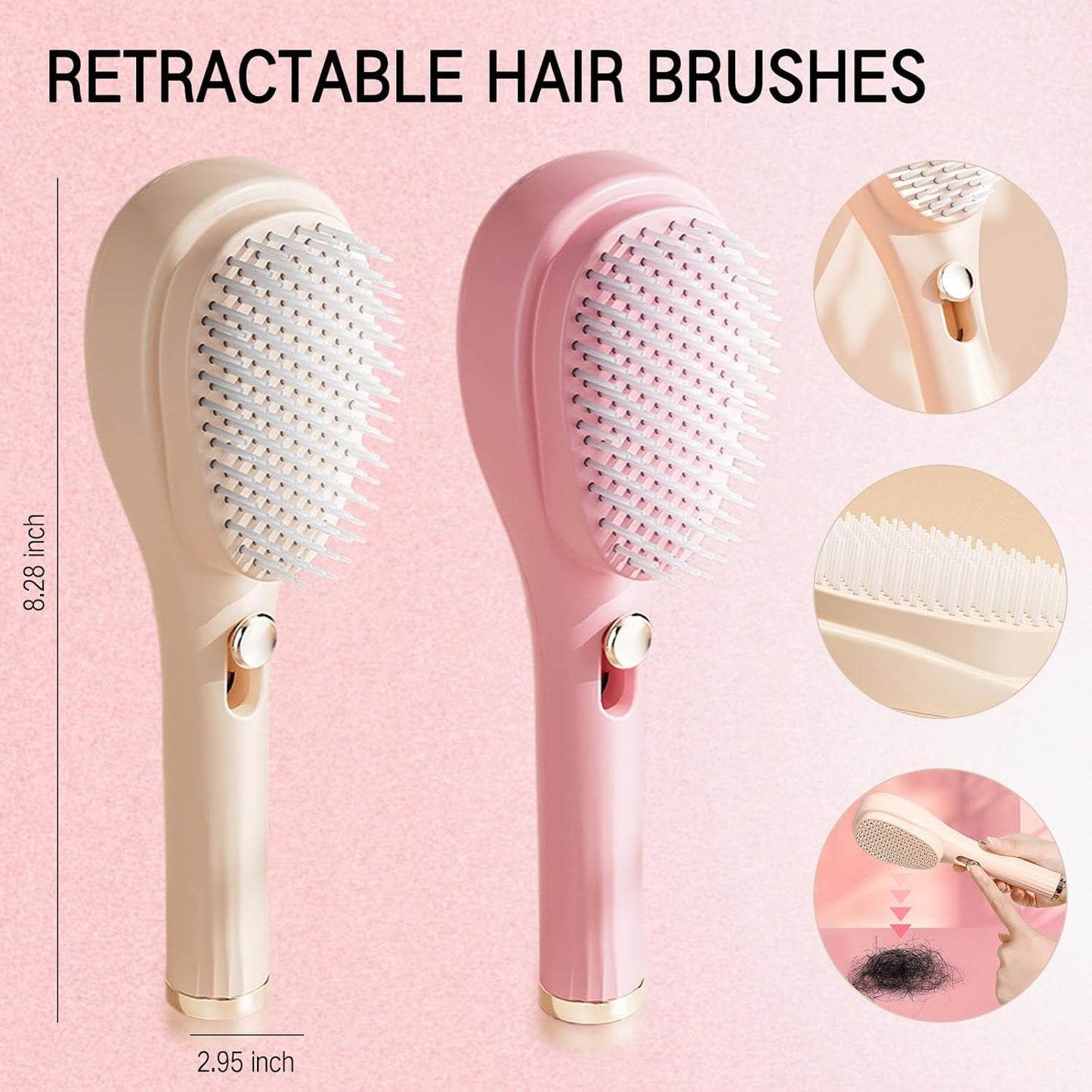 Retractable Hair Brush with Self-Cleaning Bristles