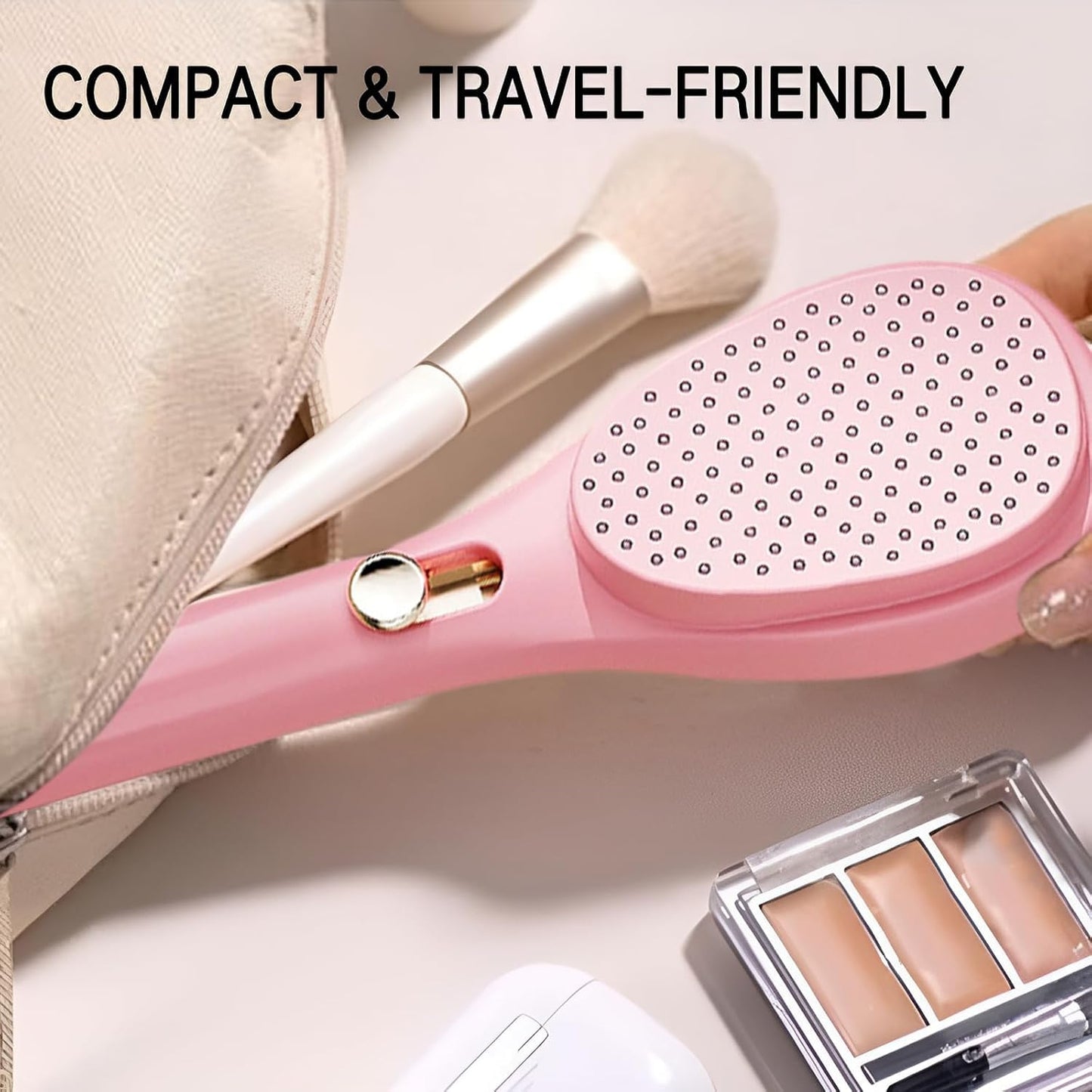 Retractable Hair Brush with Self-Cleaning Bristles