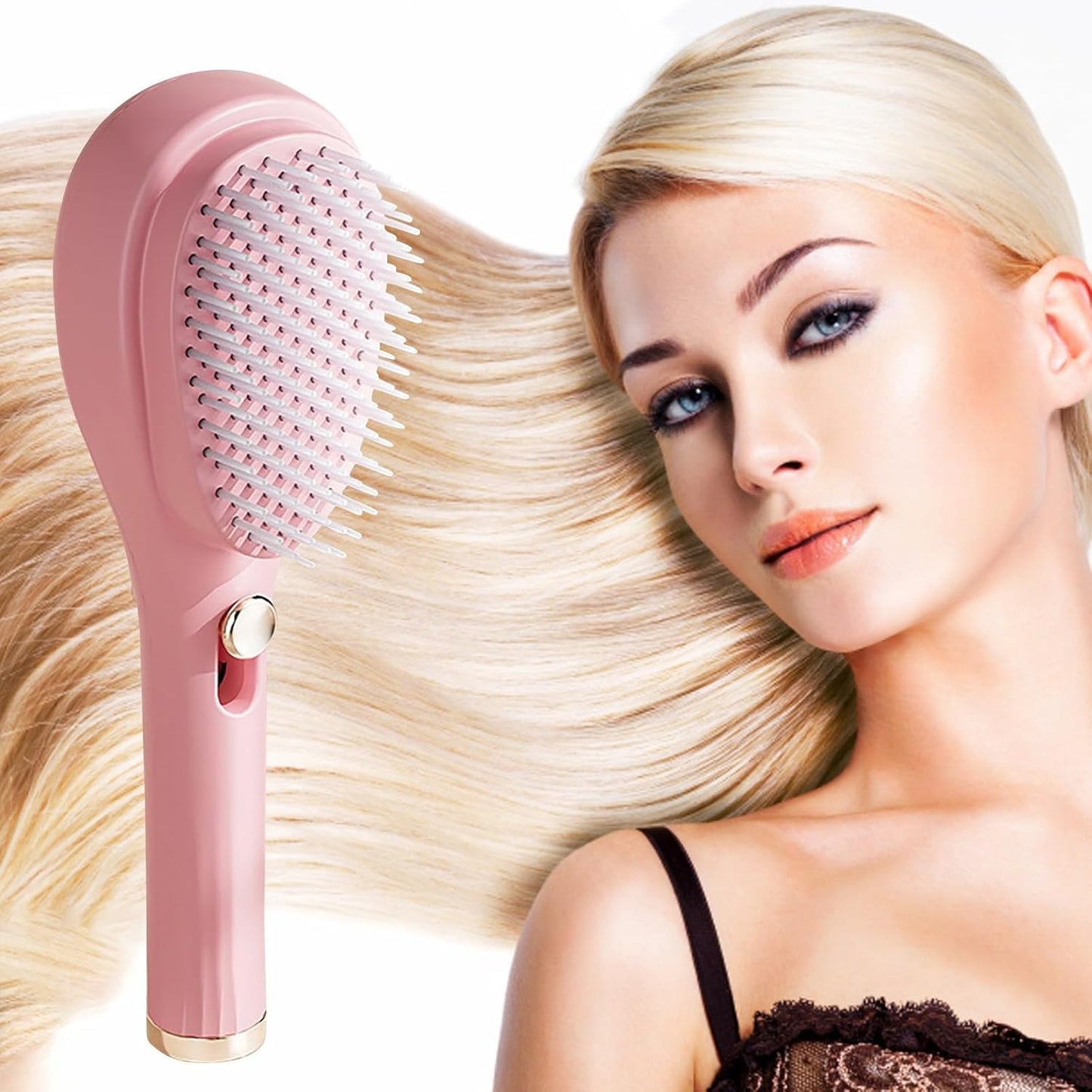 Retractable Hair Brush with Self-Cleaning Bristles