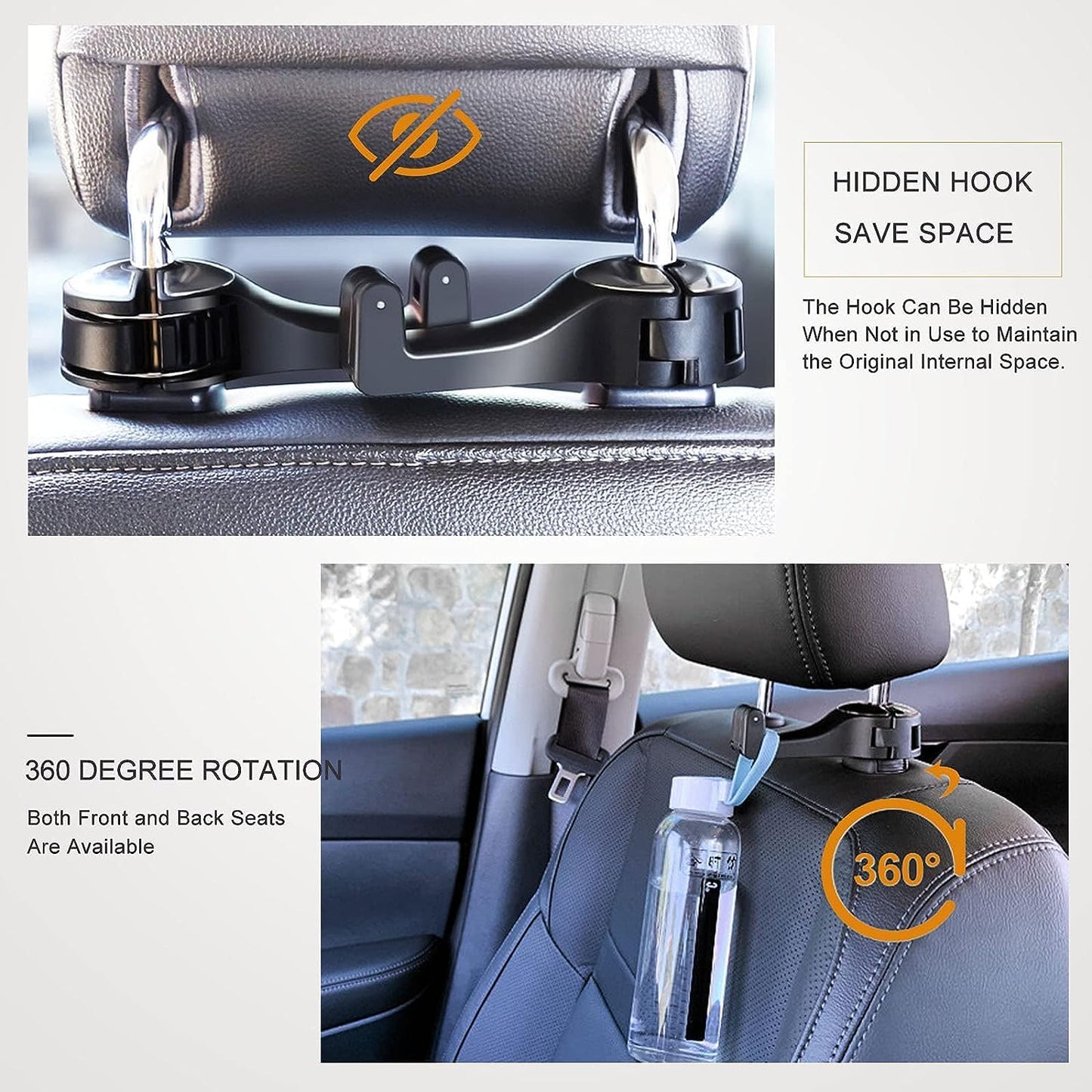 2 in 1 Car Seat Hooks with Phone Holder