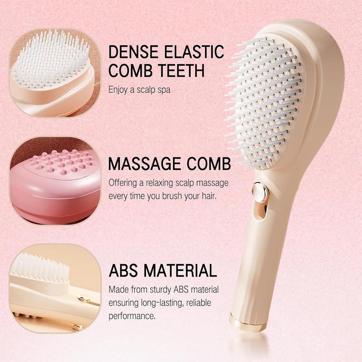 Retractable Hair Brush with Self-Cleaning Bristles